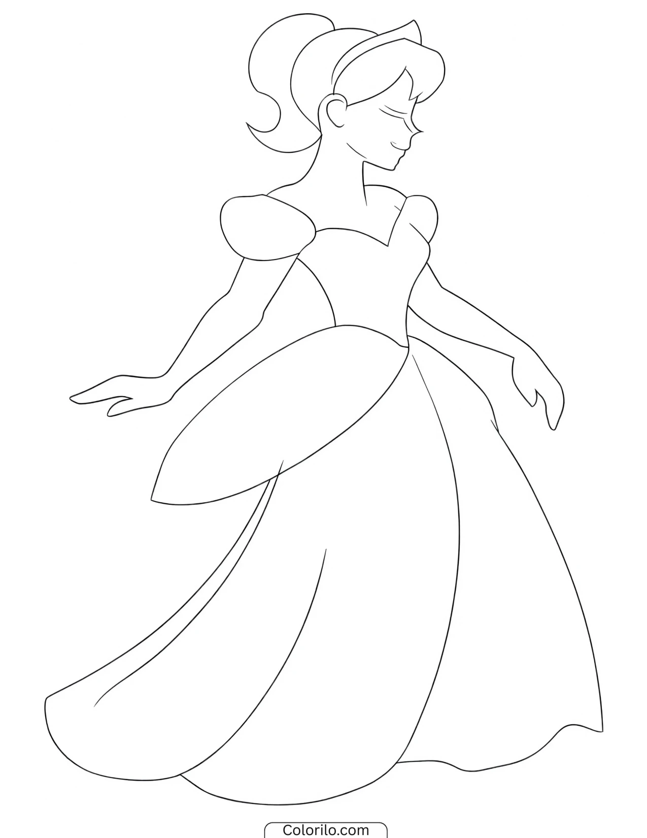 Cinderella gazing downward coloring page