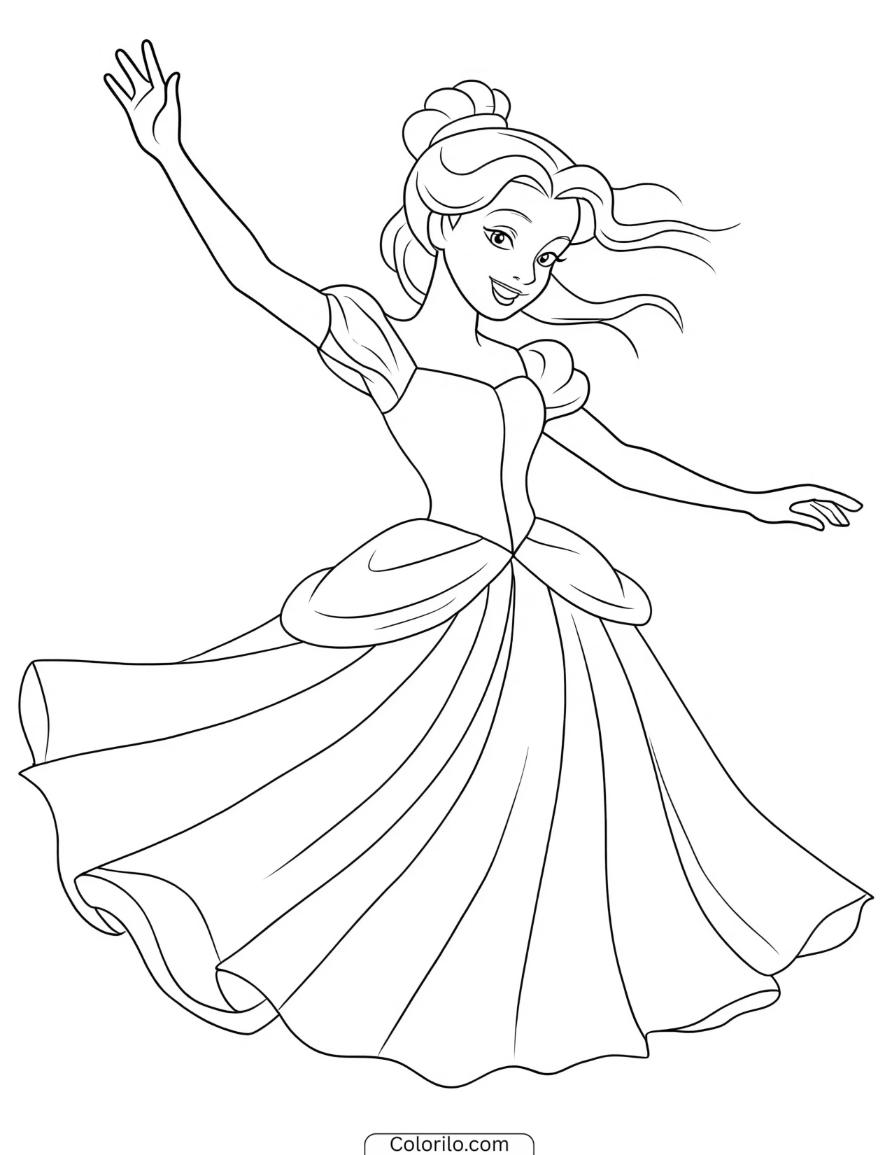Cinderella twirling in her ballgown coloring page