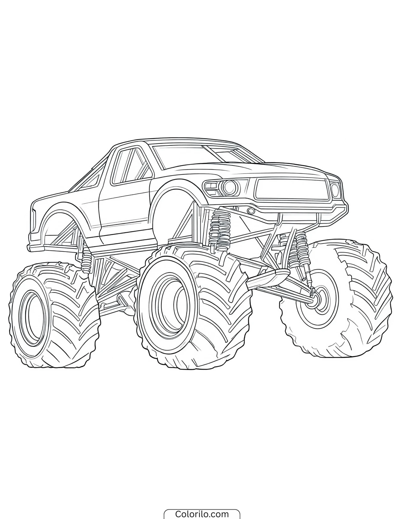 Classic pickup truck on a lifted suspension coloring page
