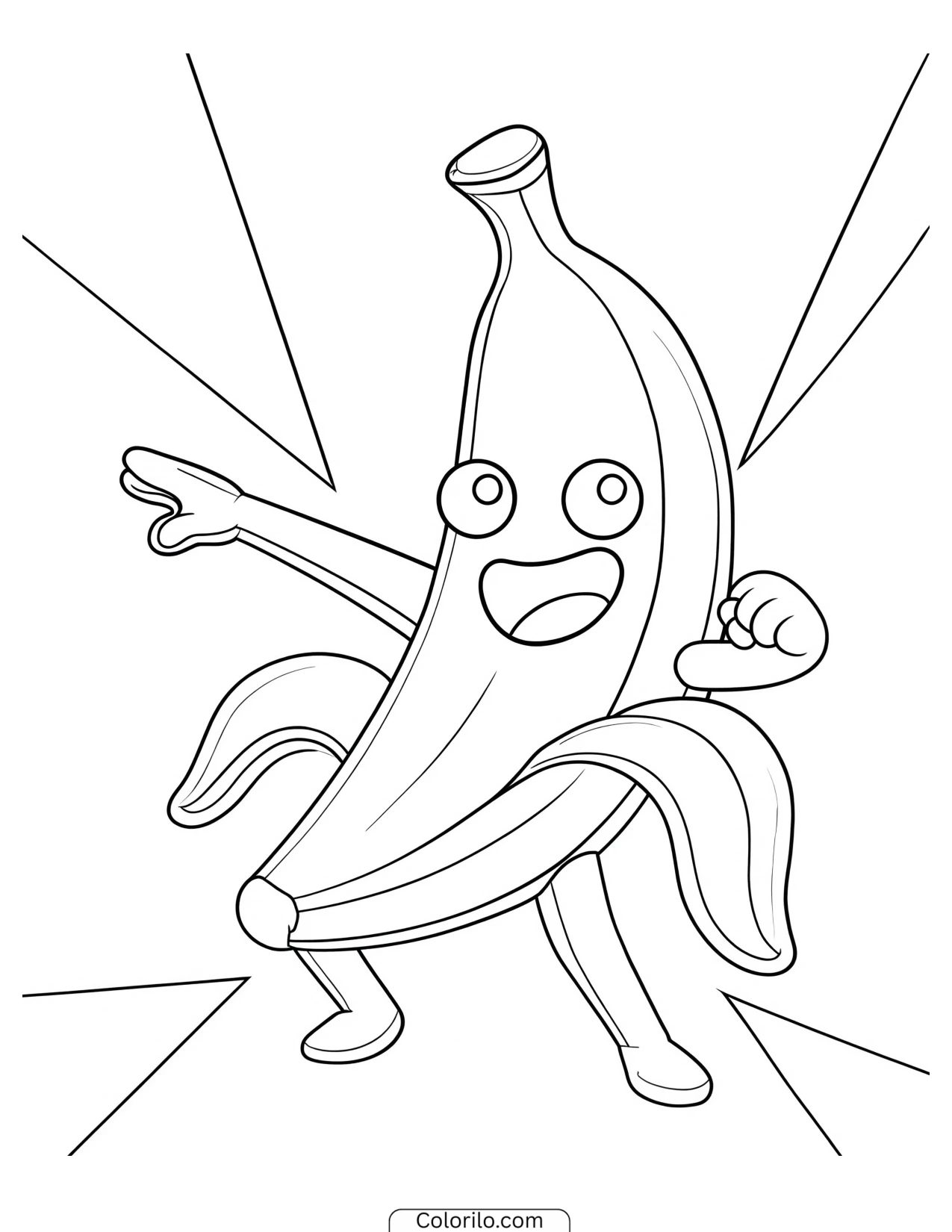 Banana character mid-dance coloring page