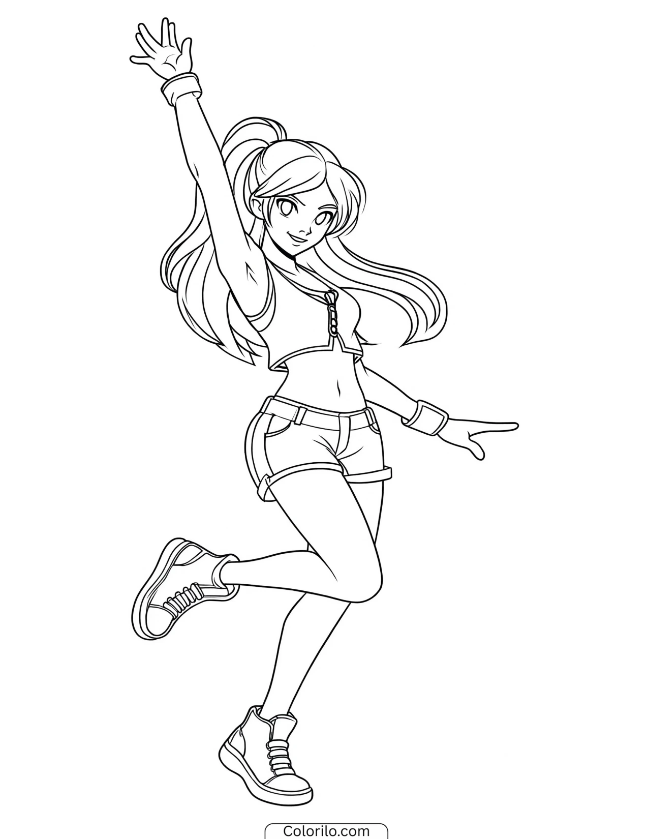 Character dancing with one arm raised coloring page