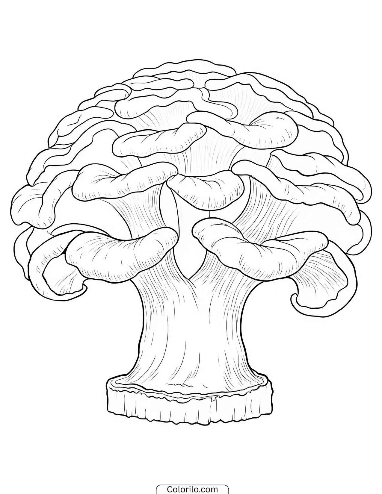 Detailed cluster of mushrooms growing together coloring page