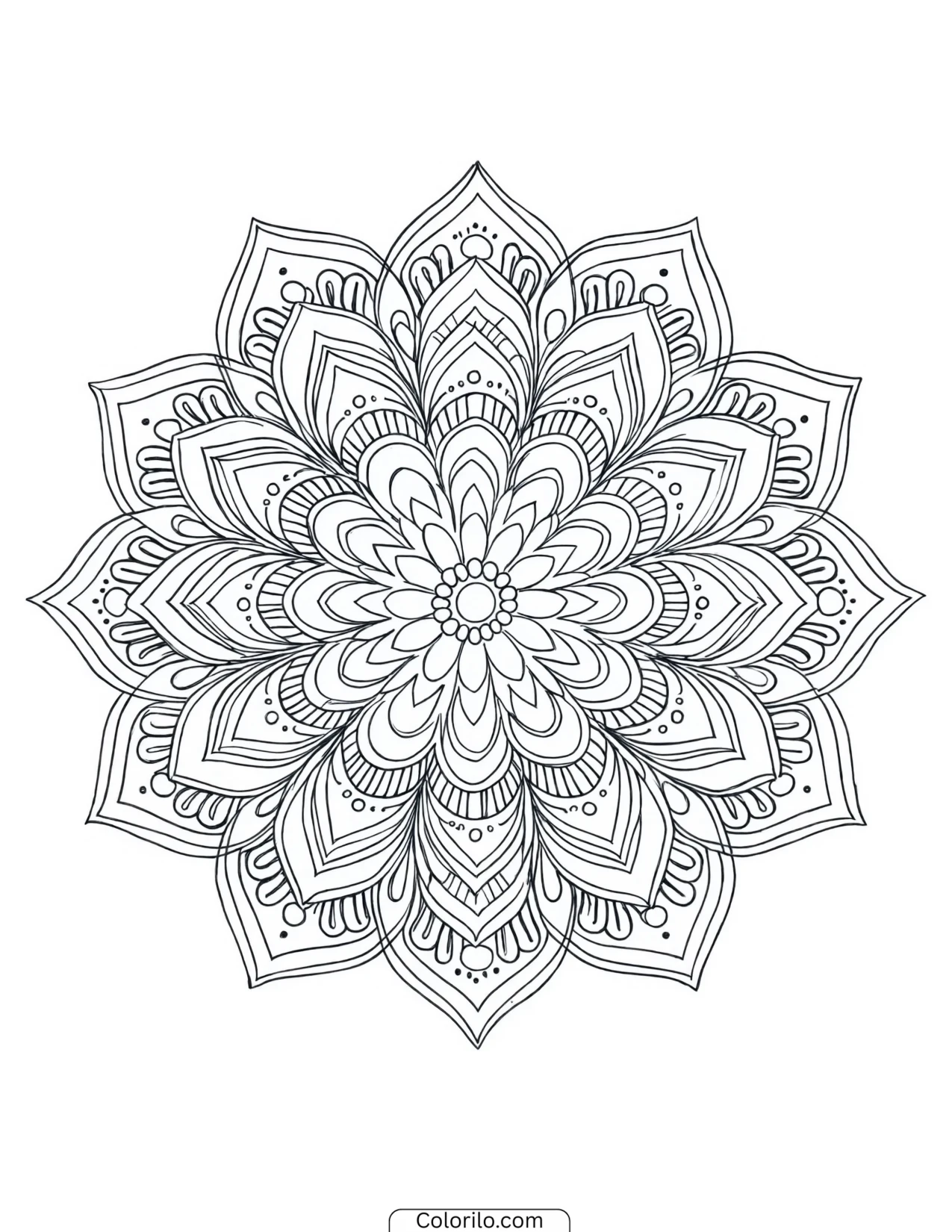 Henna-style flower mandala with dotted detail coloring page