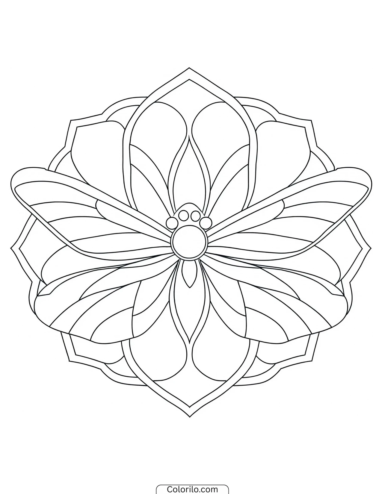 Lotus mandala with dragonflies around the border coloring page