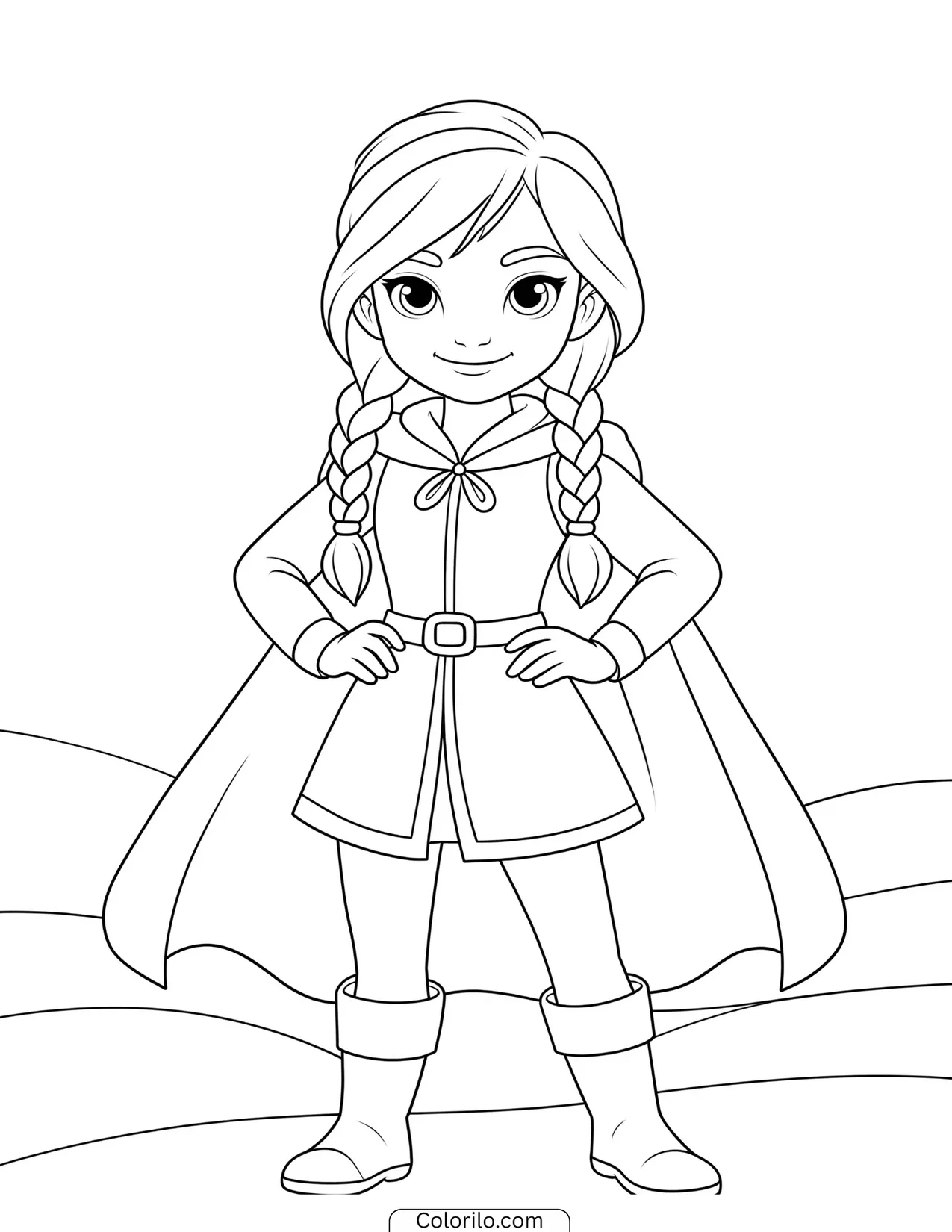 Young Elsa standing proudly with hands on her hips coloring page