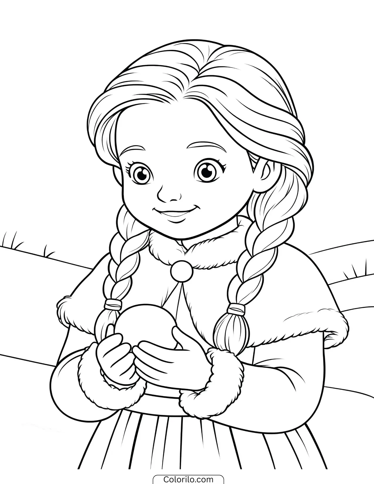 Young Elsa holding a snowball in her hands coloring page