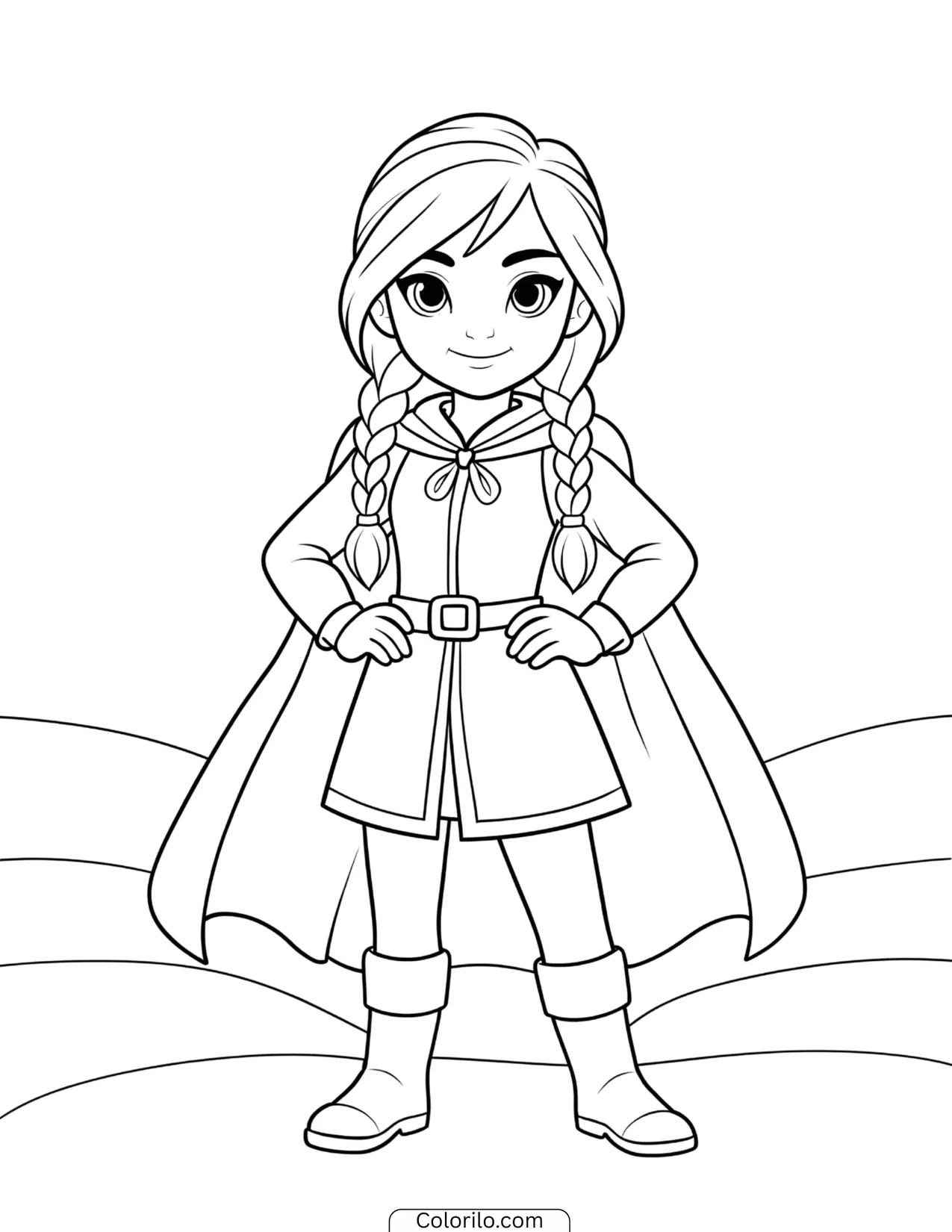 Young Elsa standing confidently in her winter outfit coloring page