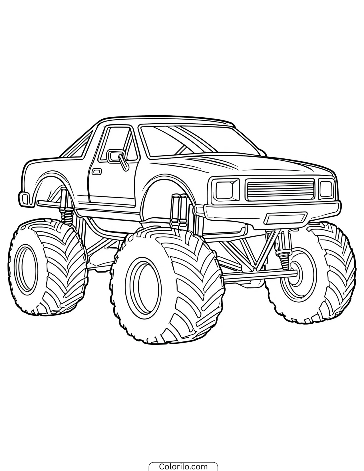 Lifted truck with an empty cab coloring page