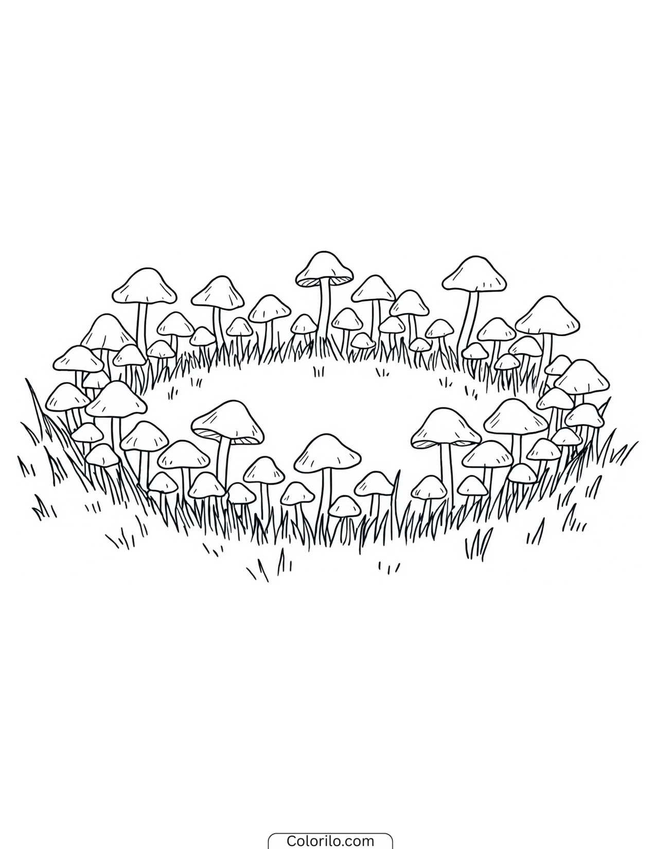 Mushrooms growing in a fairy ring coloring page