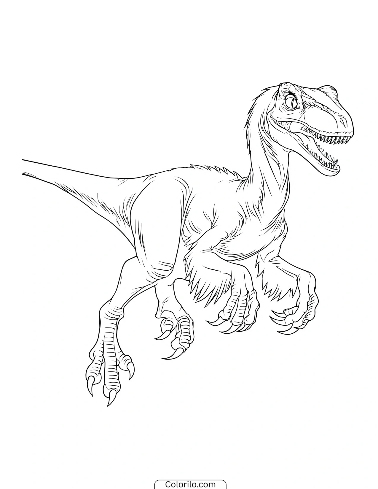 Feathered Velociraptor caught mid-stride coloring page