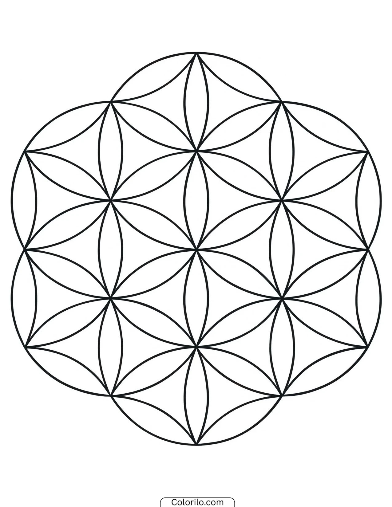 Flower of Life pattern of interlocking circles coloring page