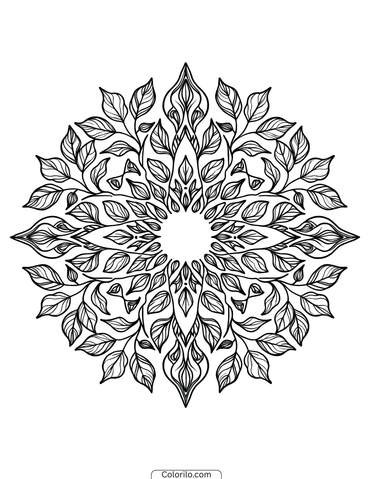 Four-point wreath of leafy trailing vines coloring page