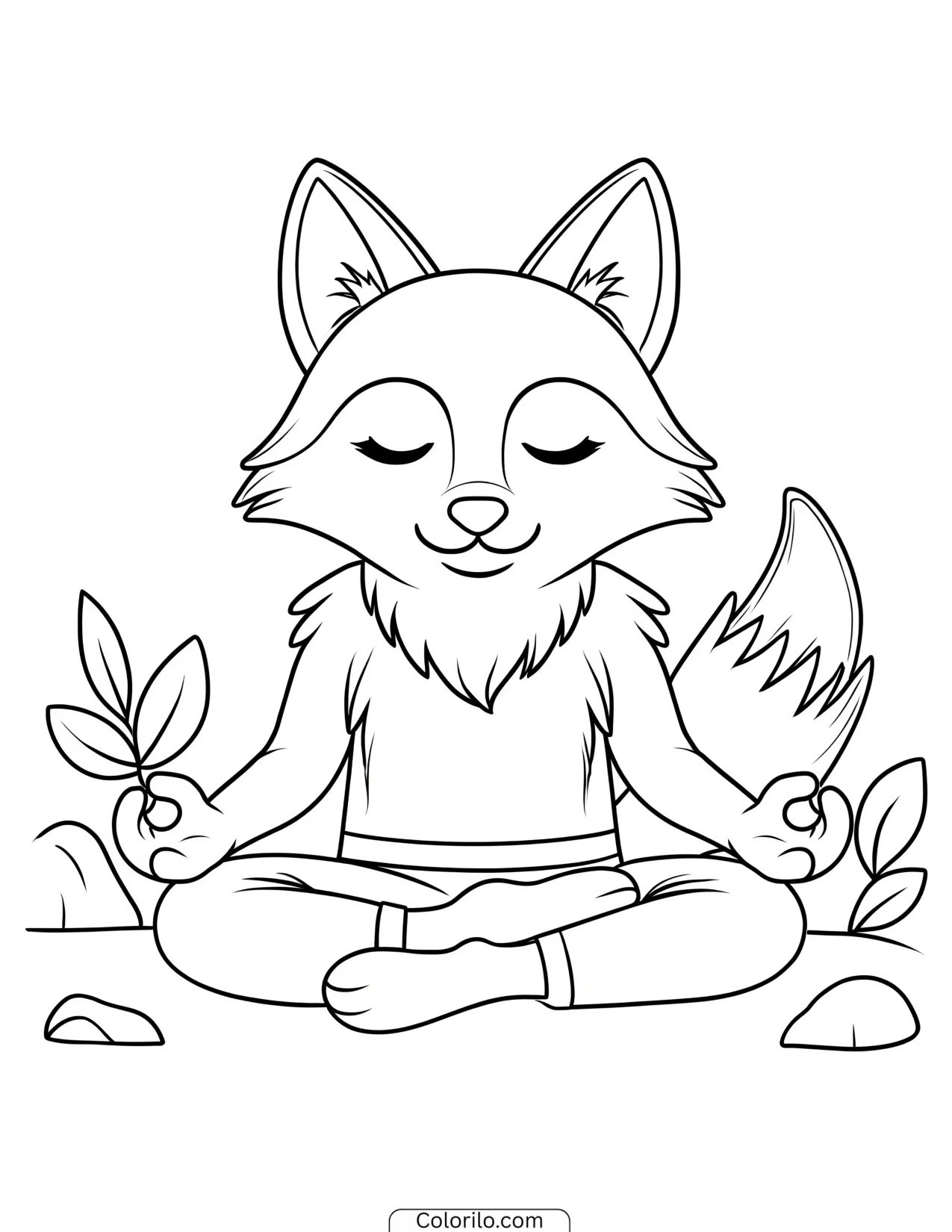 Fox meditating in a cross-legged pose coloring page