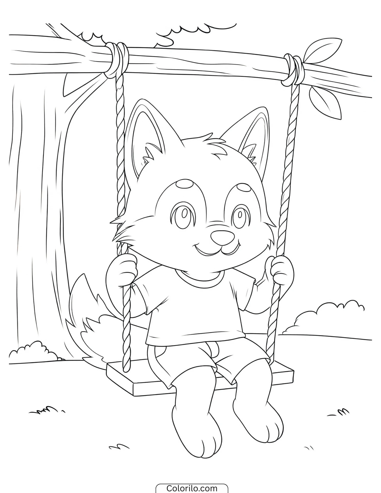 Fox sitting on a swing coloring page