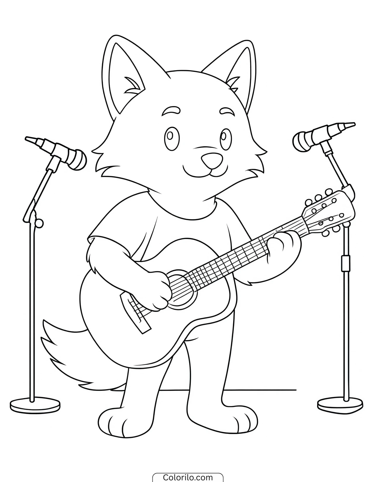 Fox playing a guitar on stage coloring page