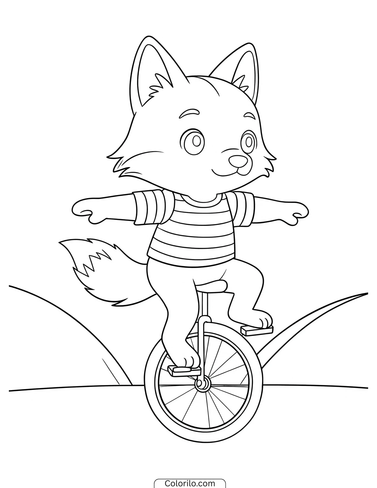 Fox riding a unicycle coloring page
