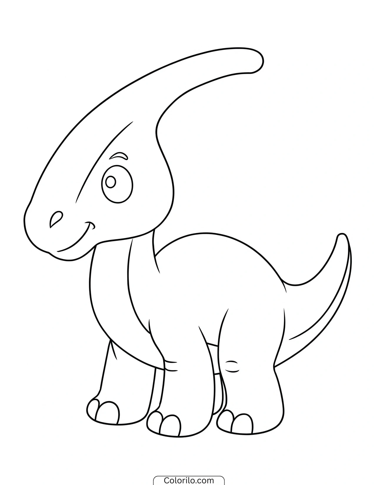 Friendly Parasaurolophus standing with its long head crest coloring page