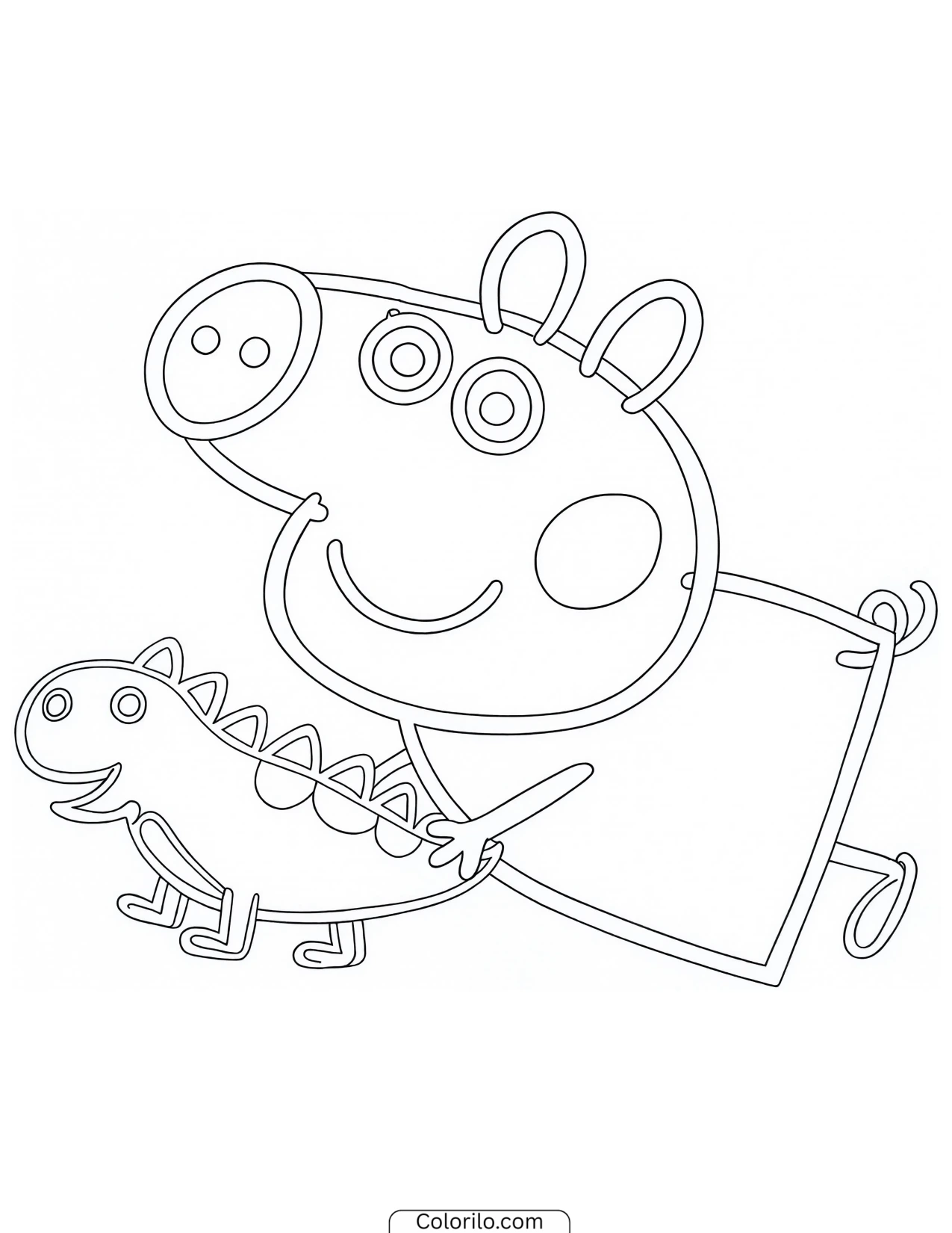 George holding his toy Mr Dinosaur coloring page