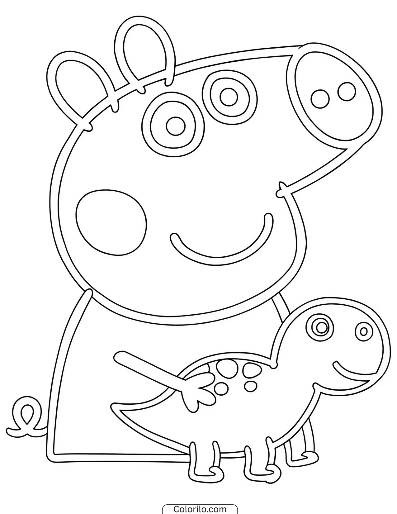George hugging his dinosaur toy coloring page