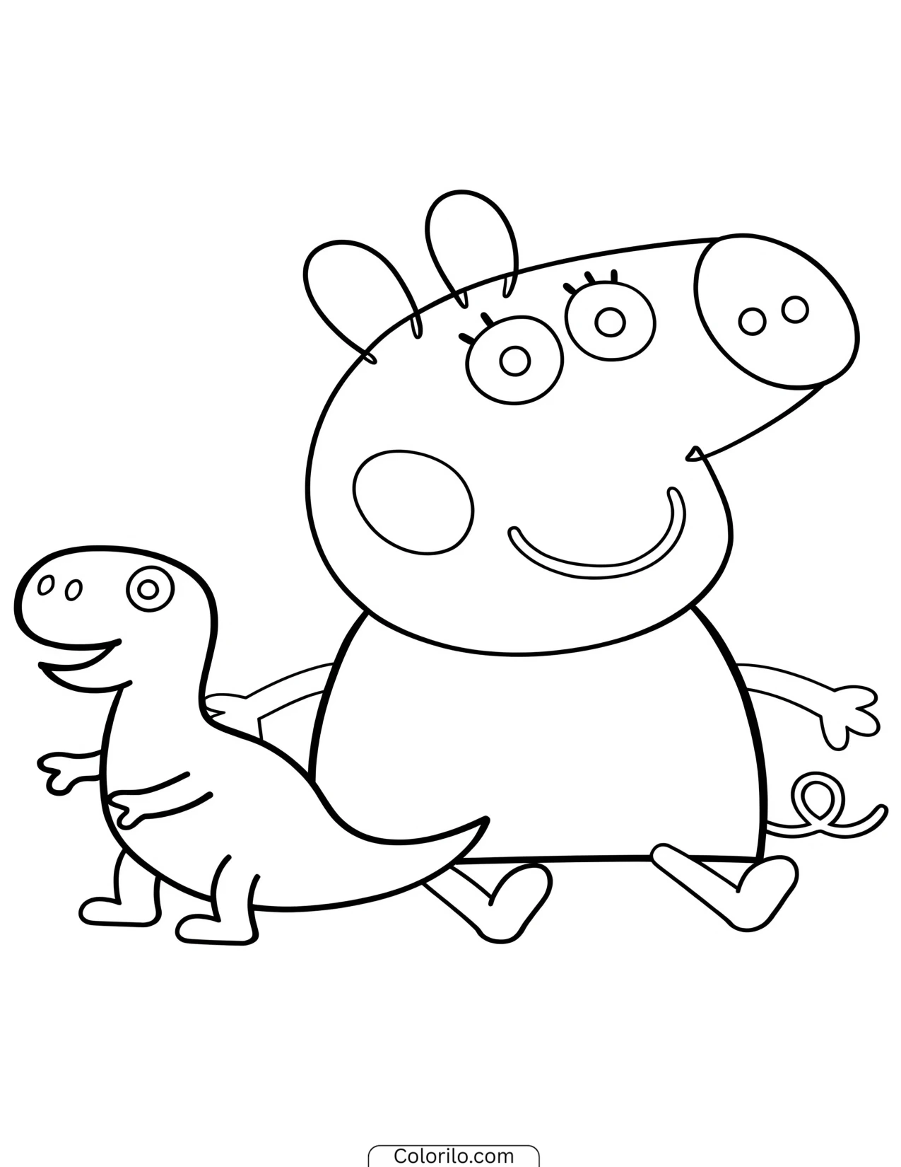 George sitting beside his dinosaur toy coloring page
