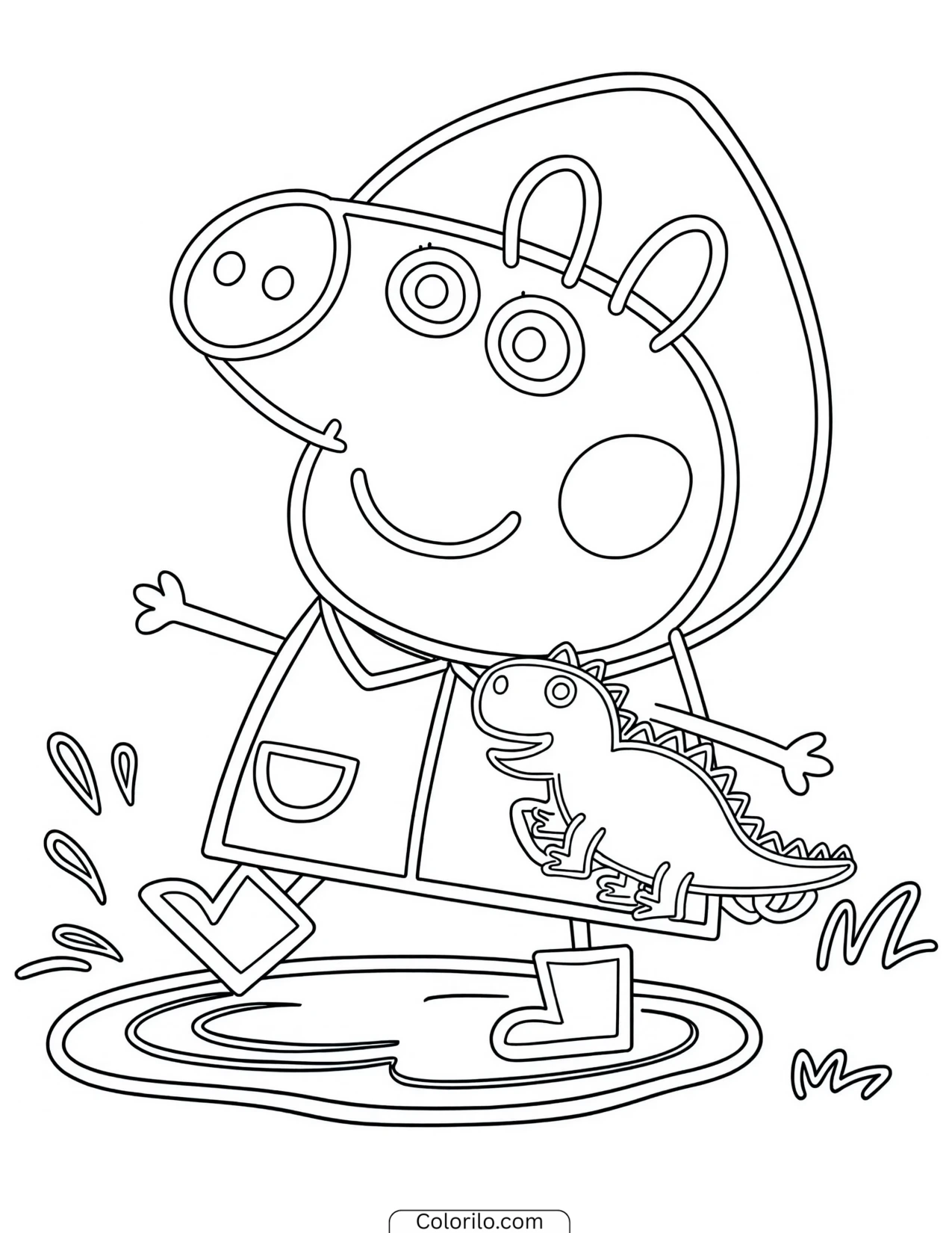 George splashing in water with his dinosaur coloring page