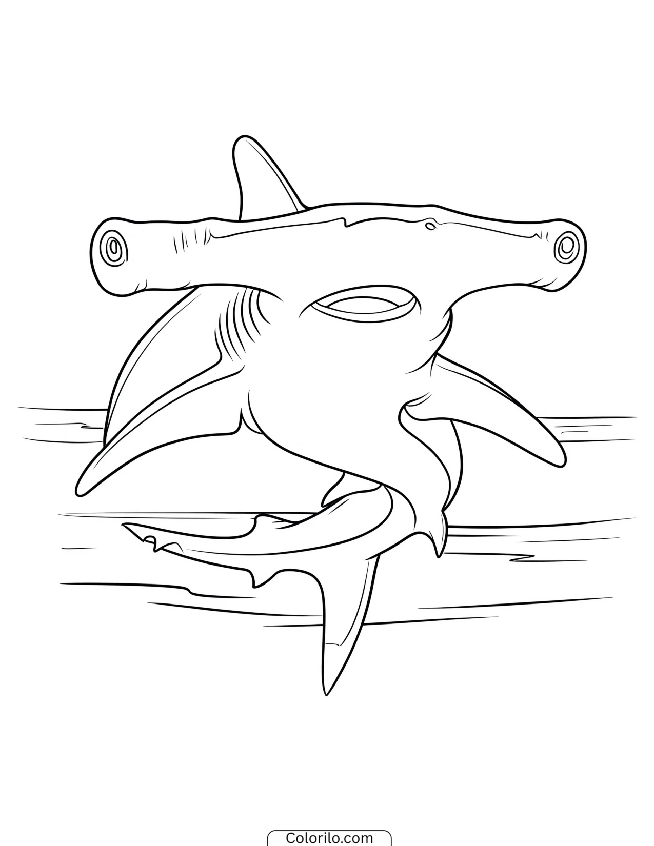 Simple line drawing of a shark gliding coloring page