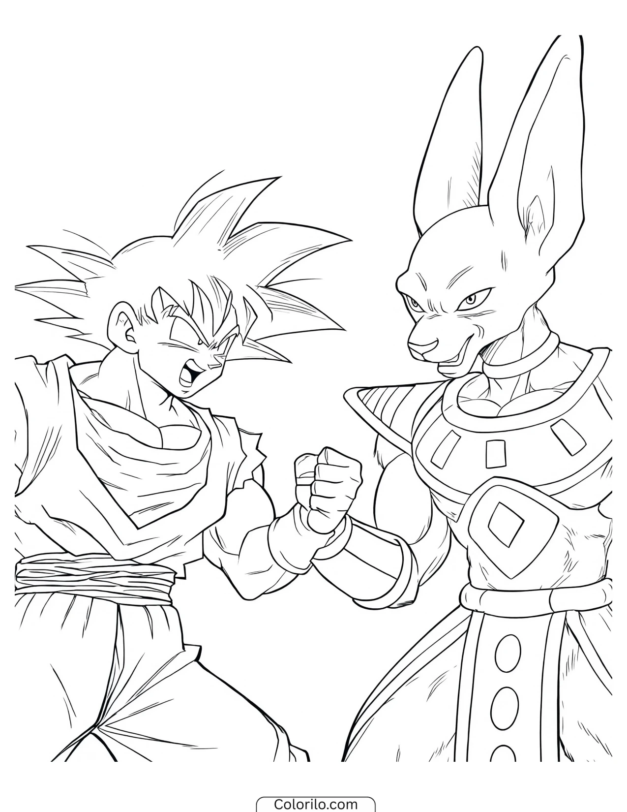 Goku and Beerus sharing a fist bump coloring page
