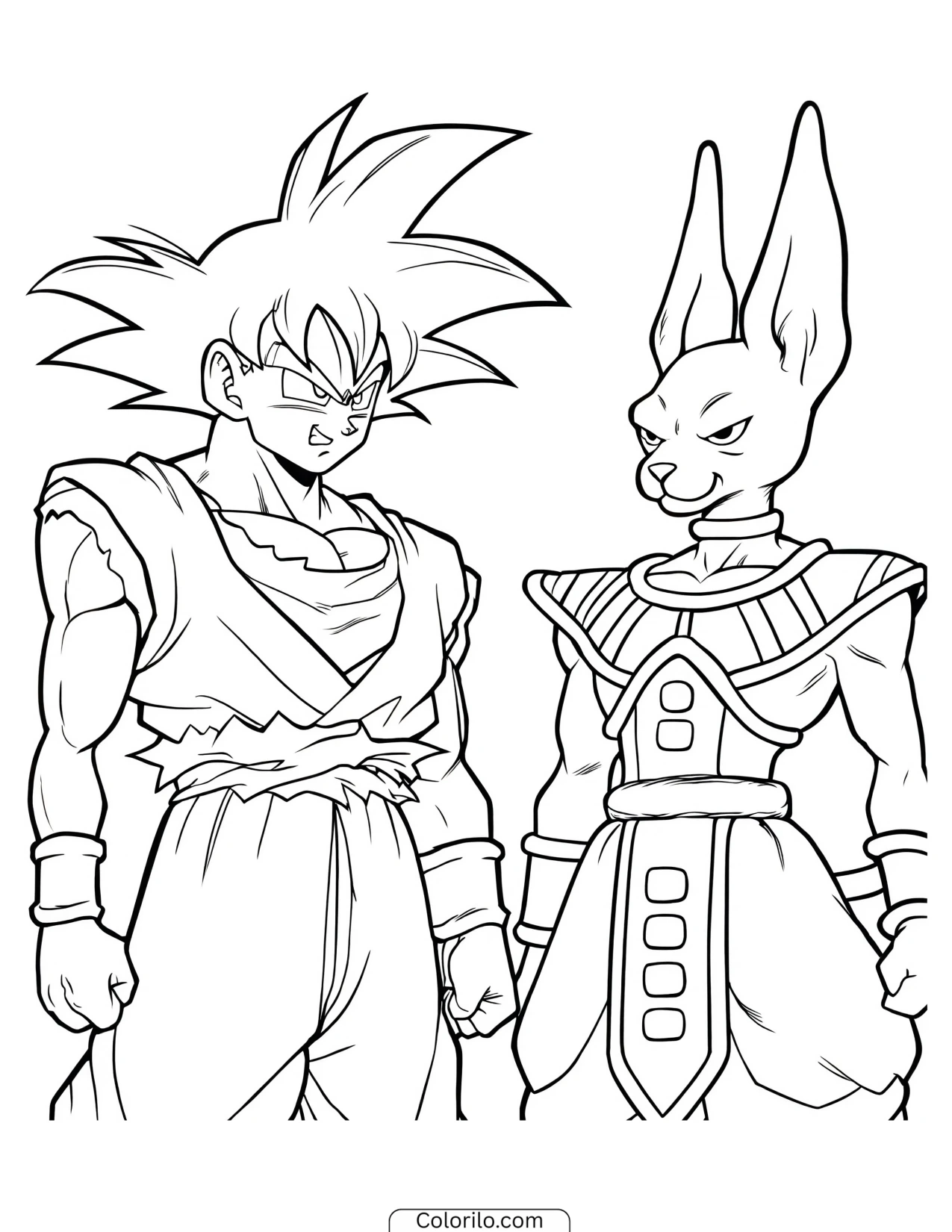 Goku and Beerus standing calmly together coloring page