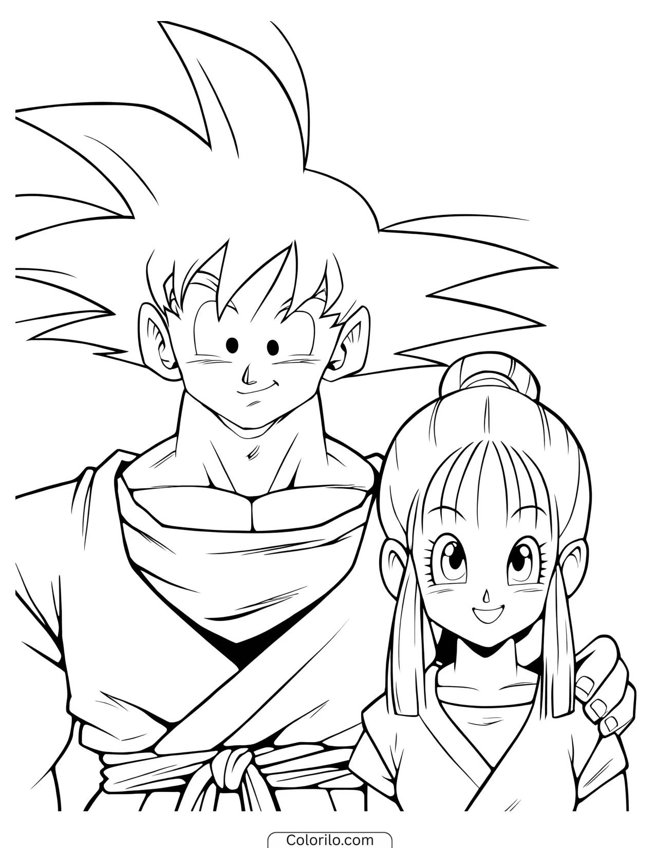 Goku and Bulma smiling side by side coloring page