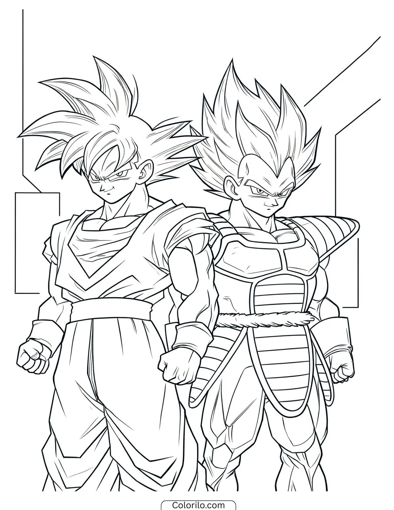 Goku and Vegeta standing side by side coloring page