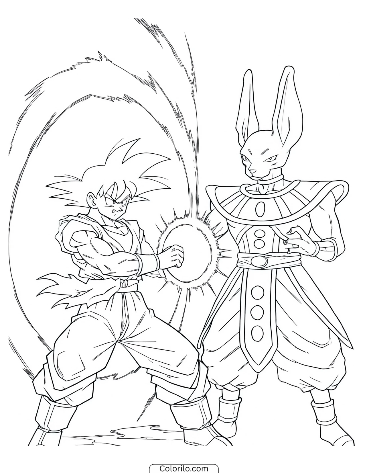 Goku blocking an energy blast from Beerus coloring page