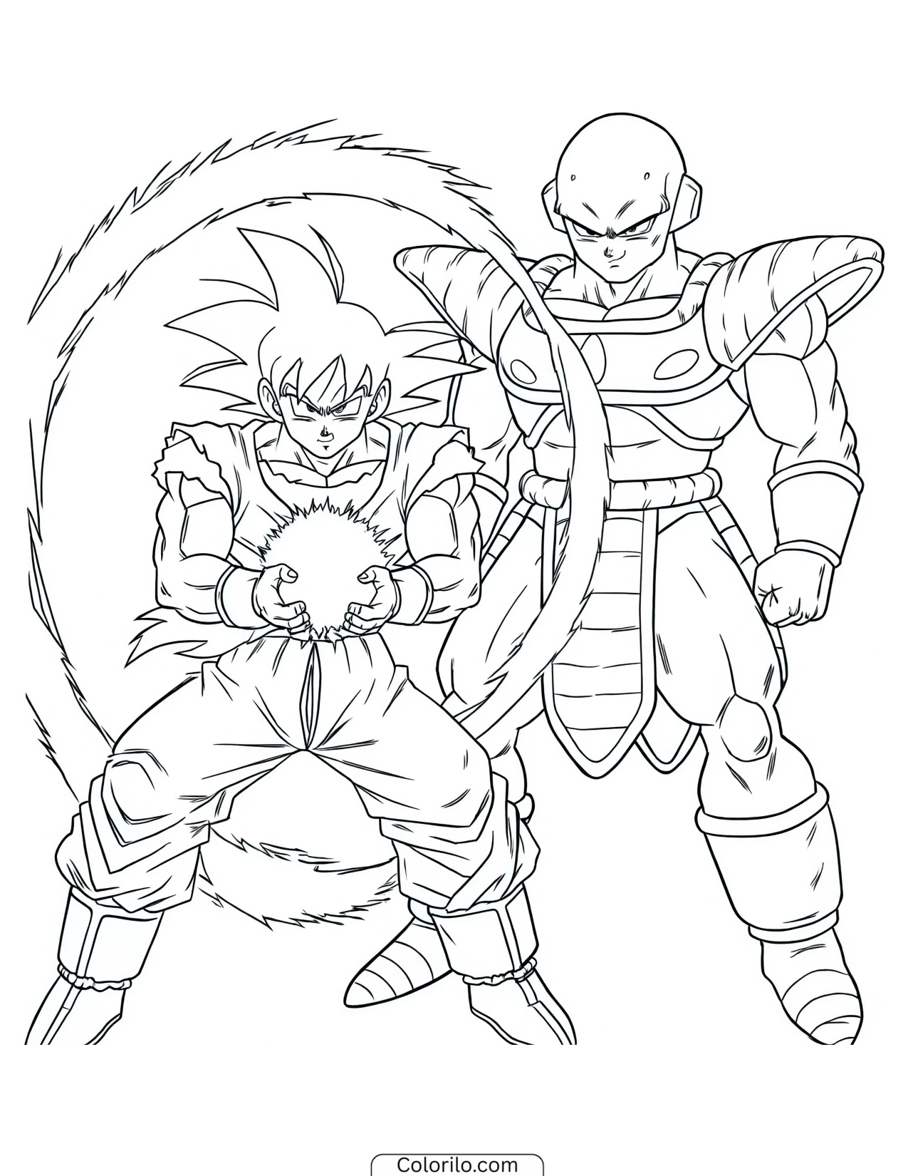 Goku charging a Kamehameha near Nappa coloring page