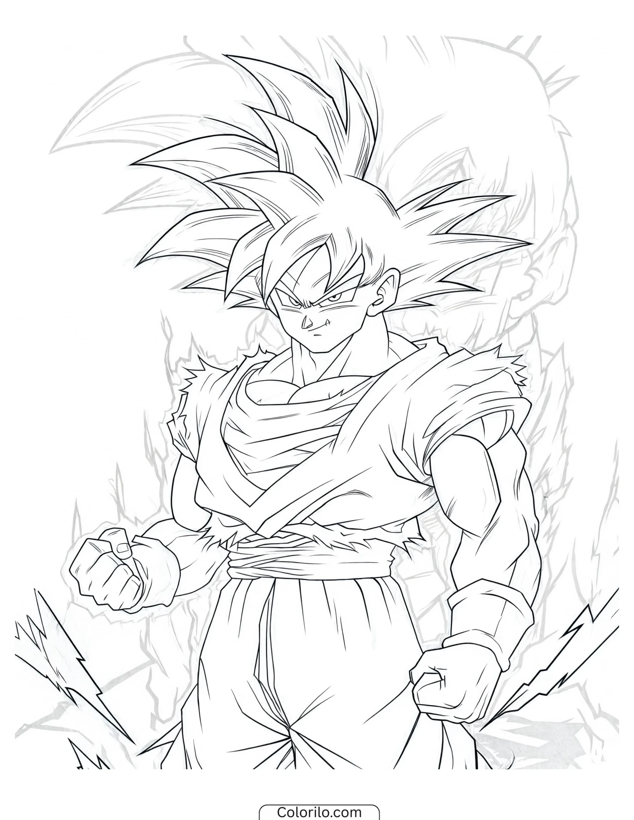 Goku with clenched fists powering up Kaioken coloring page