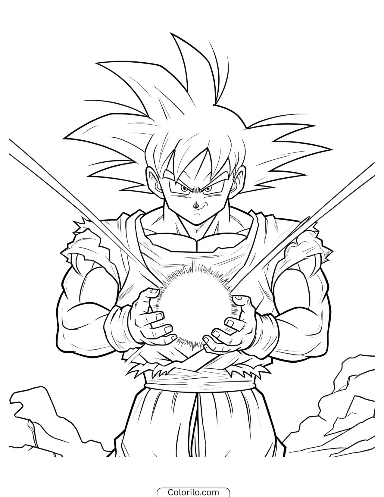Goku cupping a sphere of energy in his hands coloring page