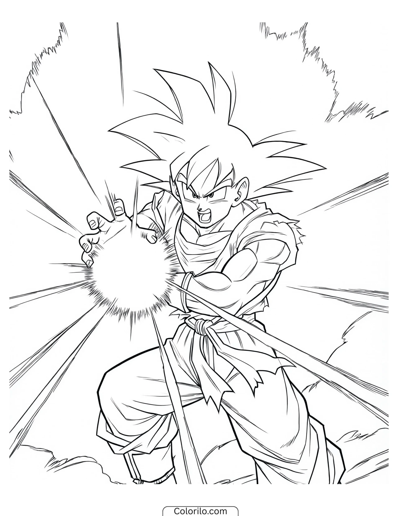 Goku firing a Kamehameha blast coloring page