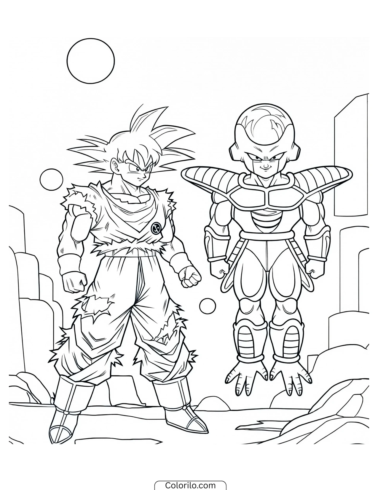 Goku and Frieza in a standoff on Namek coloring page