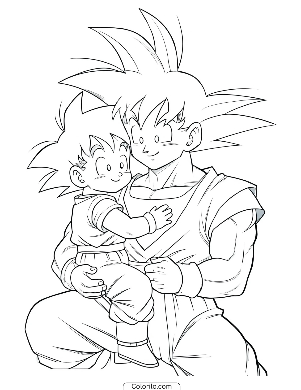 Goku holding baby Gohan coloring page