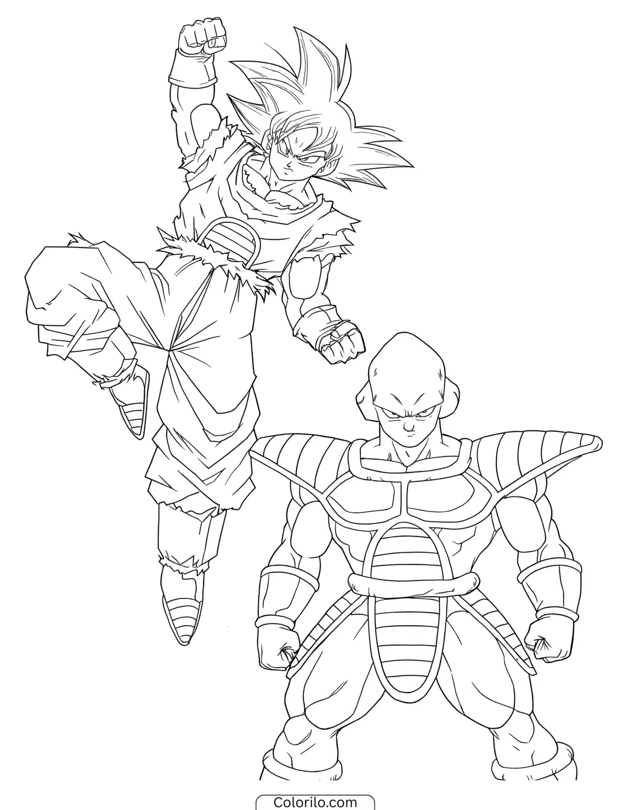 Goku leaping toward Frieza in his first form coloring page