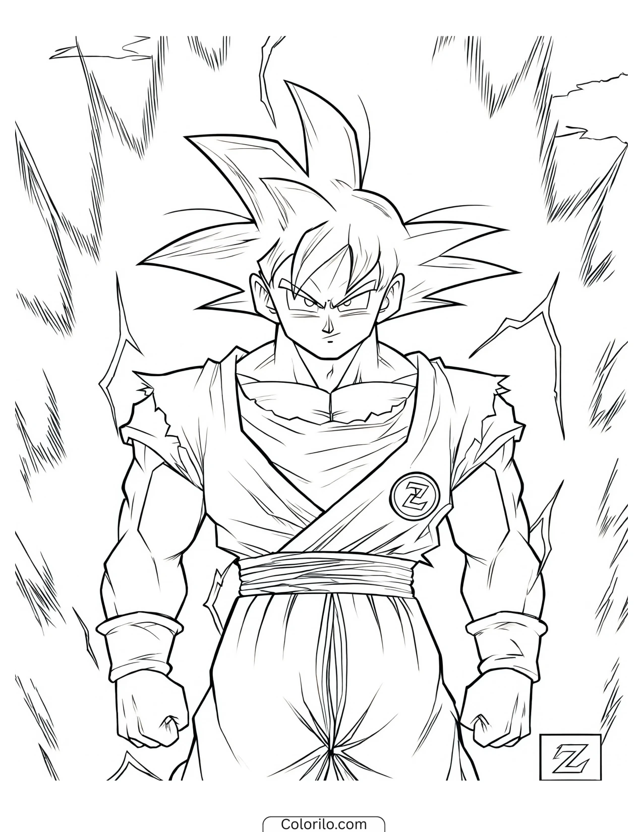 Goku powering up surrounded by aura coloring page