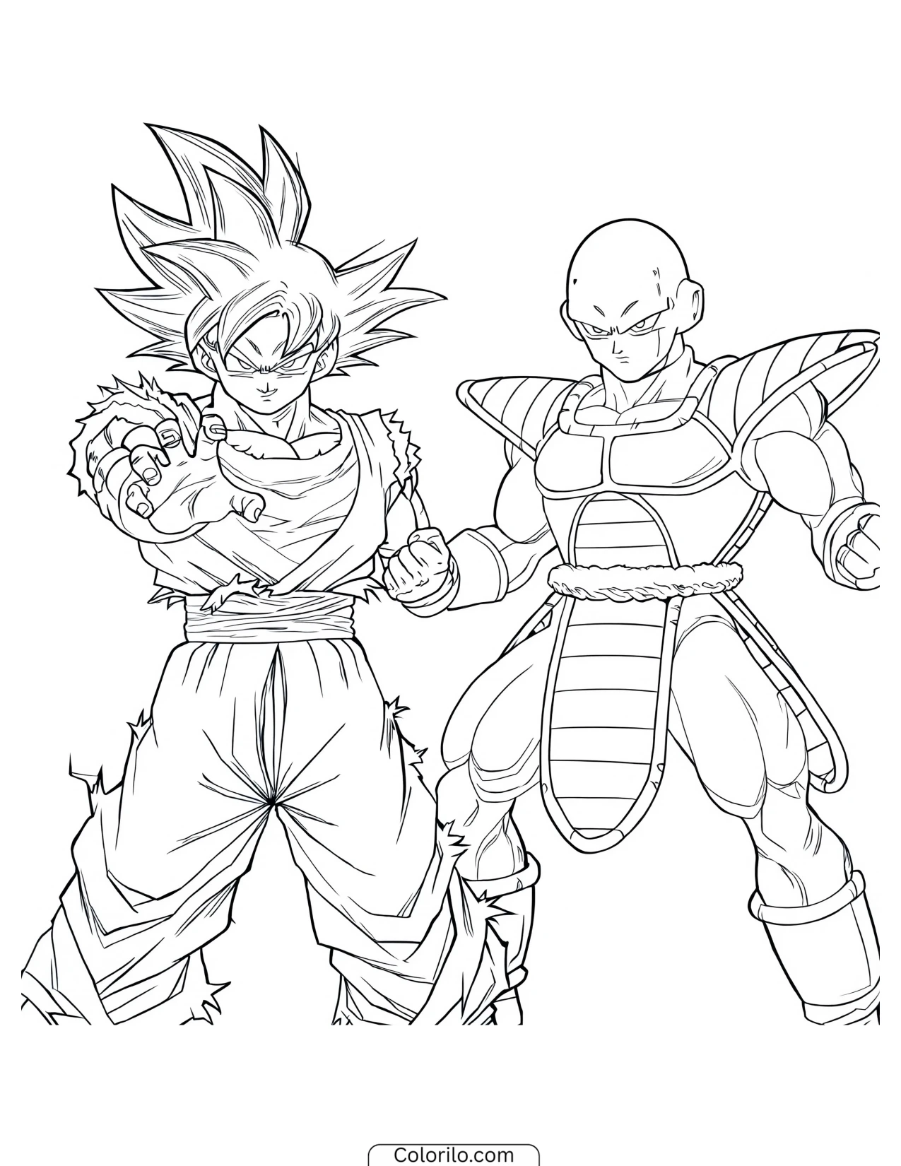 Goku reaching out beside Nappa coloring page
