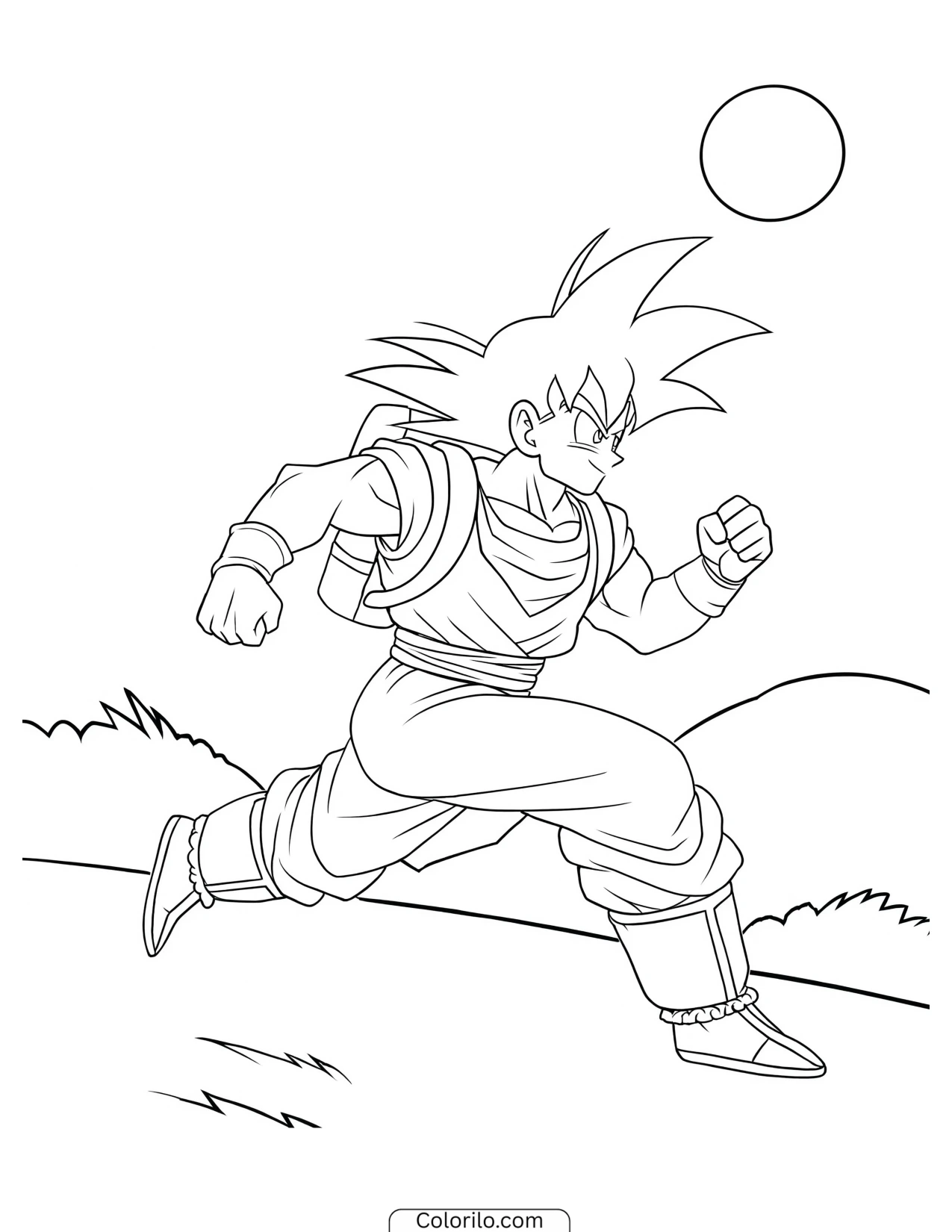 Goku running with a backpack coloring page