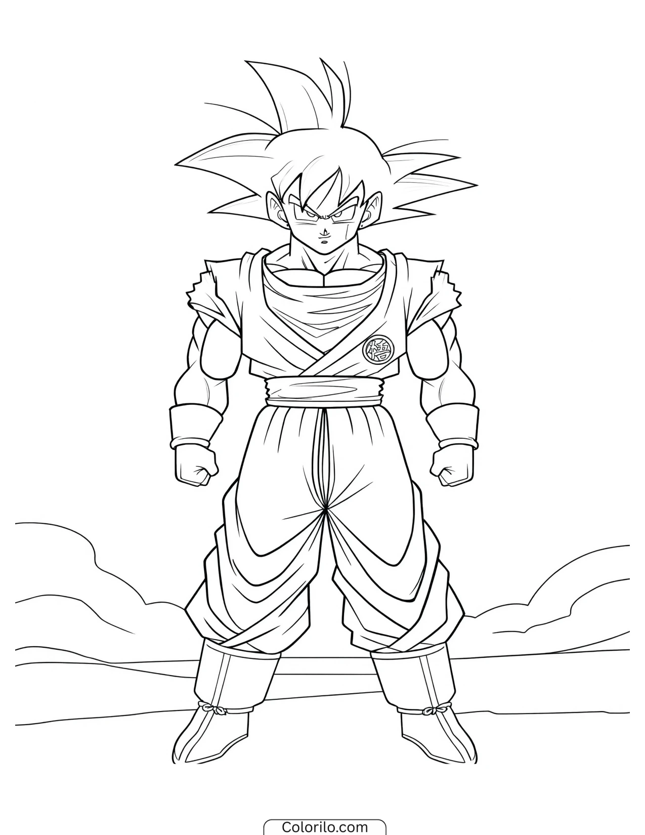 Goku standing high on the clouds coloring page