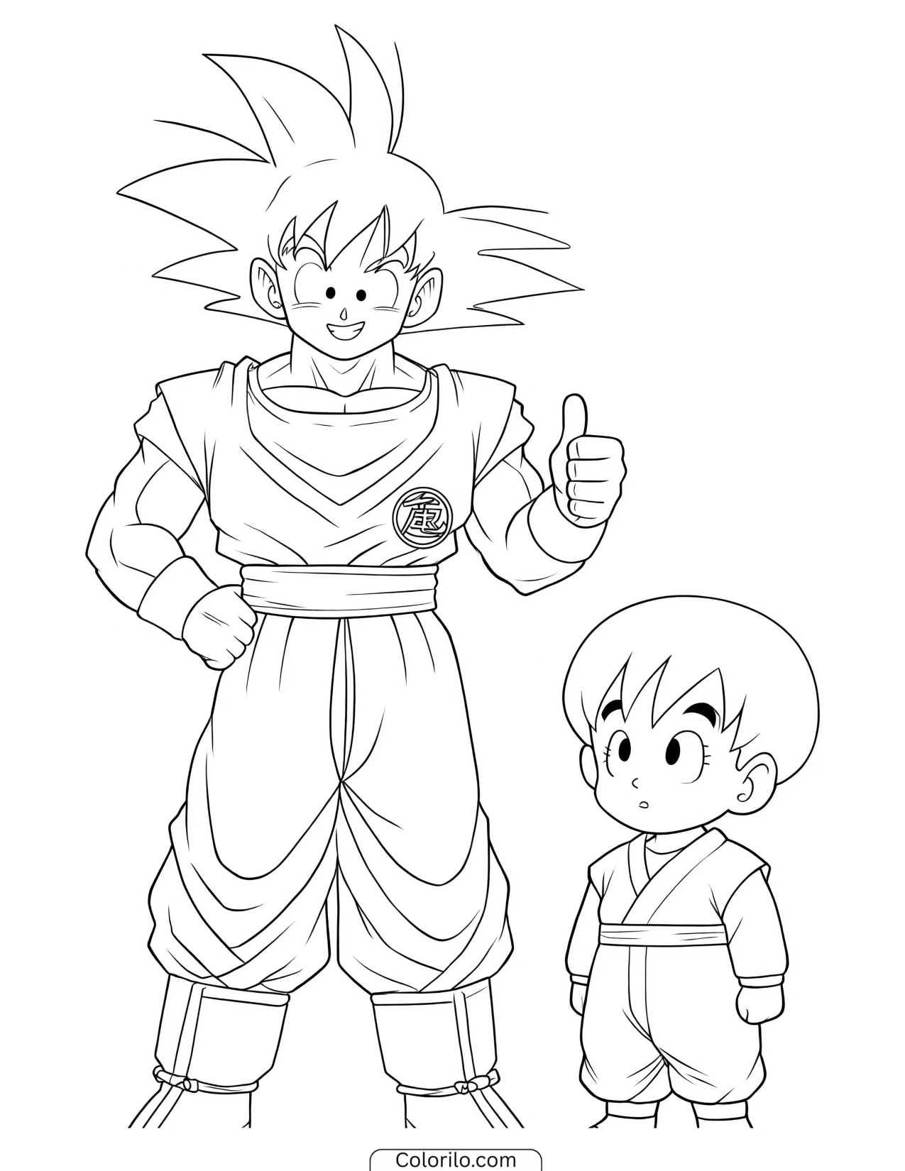 Goku giving a thumbs up with young Gohan coloring page