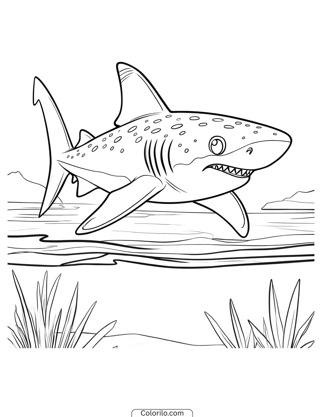 Hammerhead shark breaching the surface coloring page