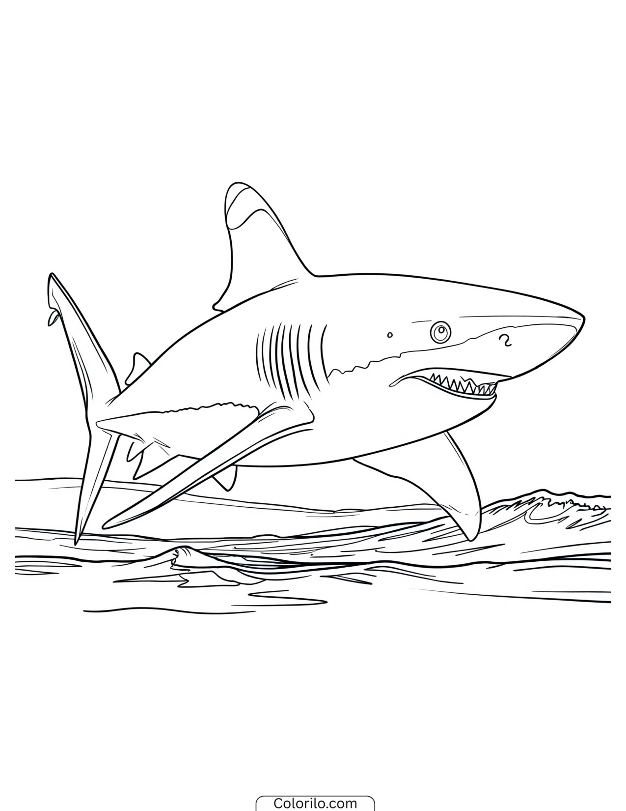 Hammerhead shark shown in underwater side profile coloring page