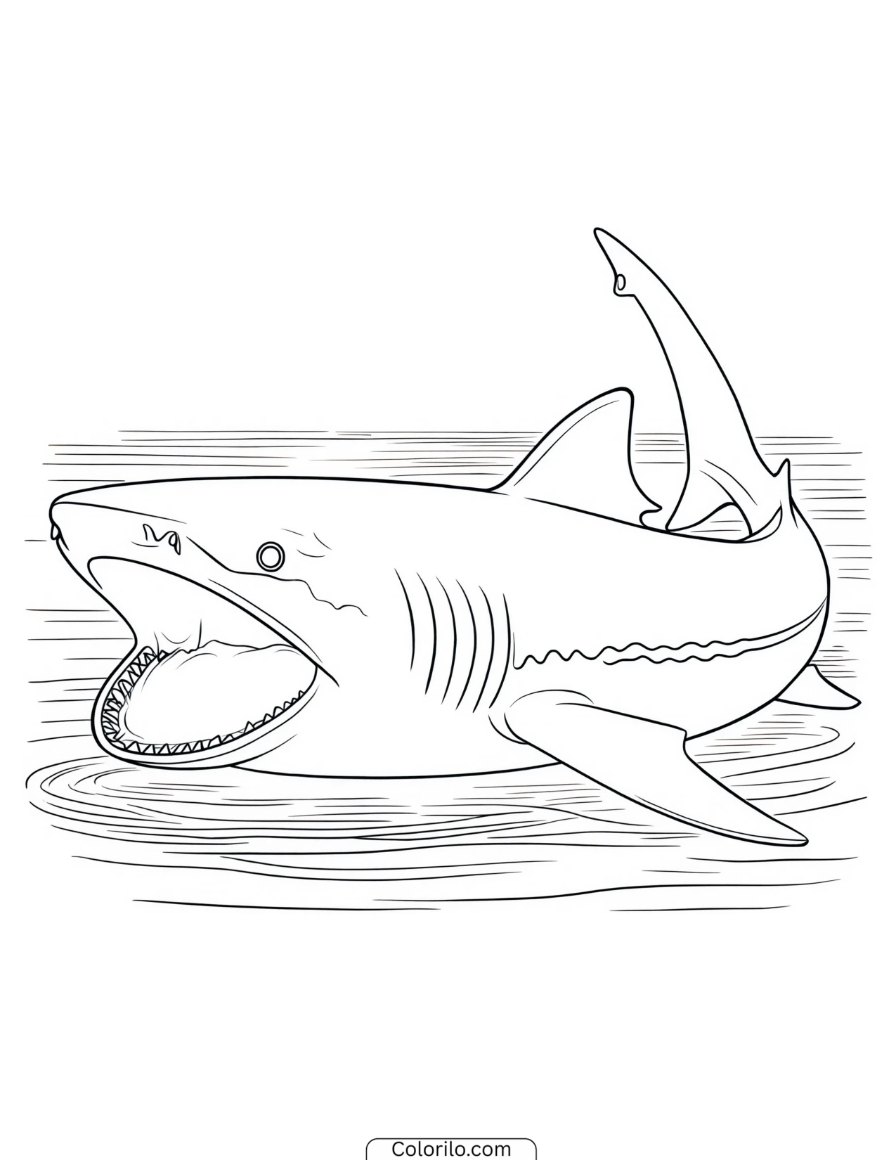 Hammerhead shark swimming among rising bubbles coloring page