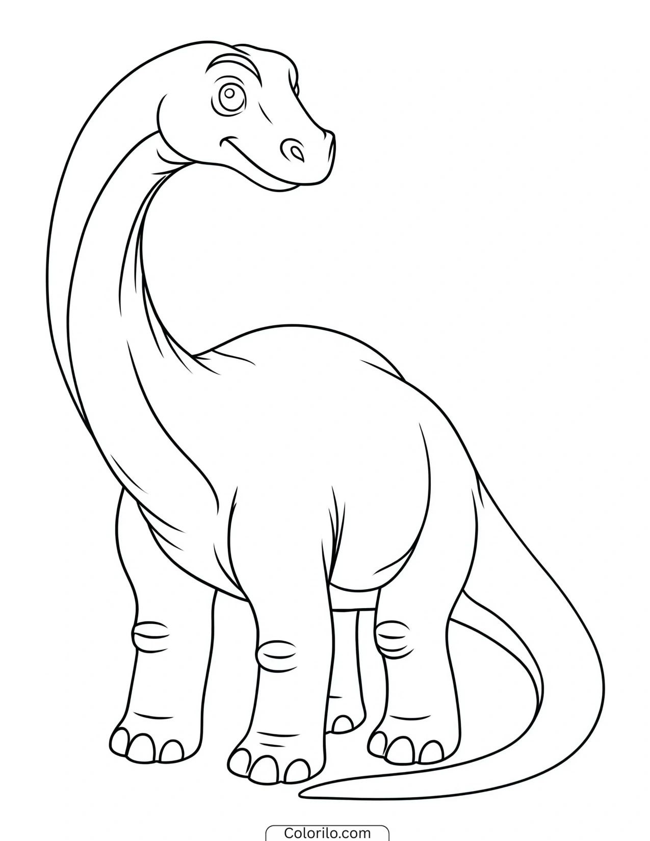 Happy long-necked sauropod looking back over its shoulder coloring page