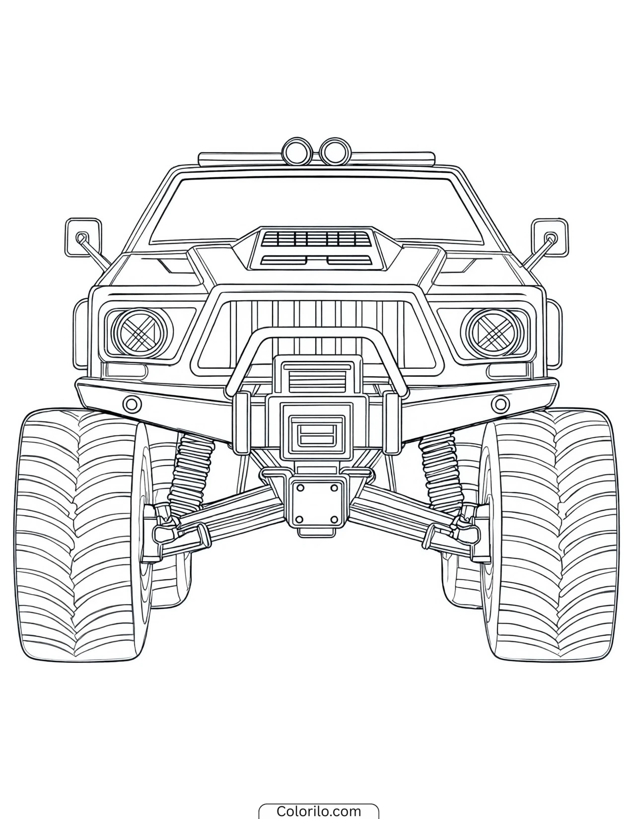 Head-on view of a truck fitted with a winch coloring page