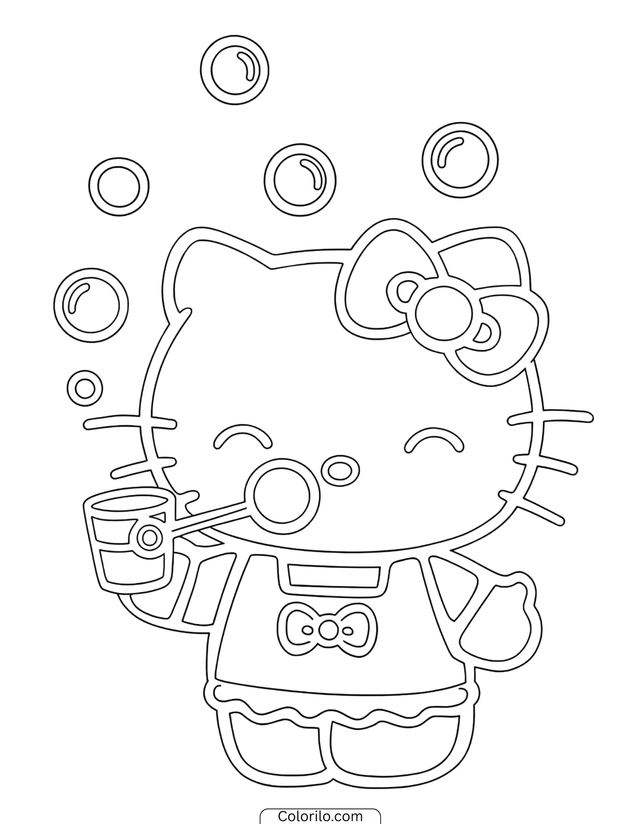 Hello Kitty cooking in a tall chef hat coloring page