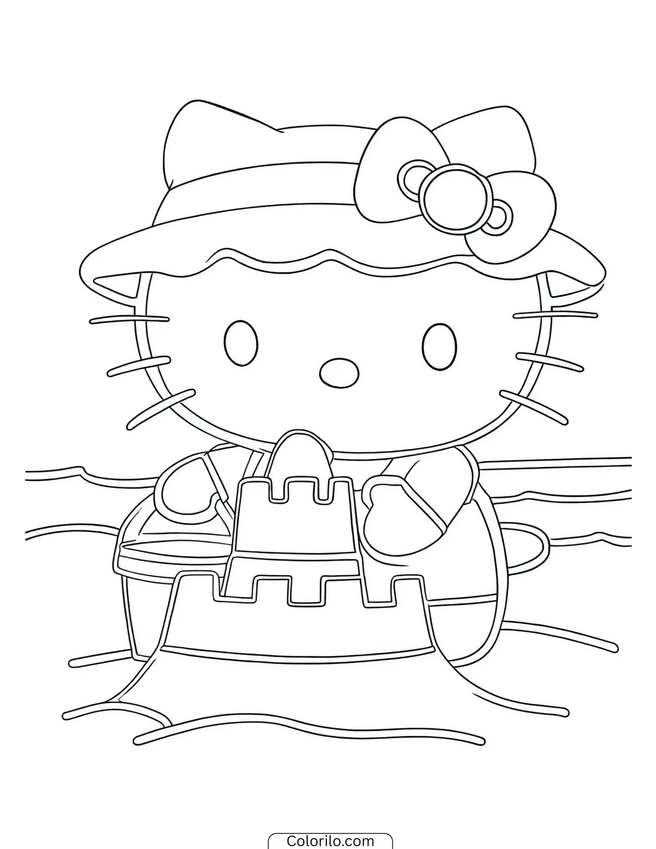 Hello Kitty enjoying a slice of watermelon coloring page